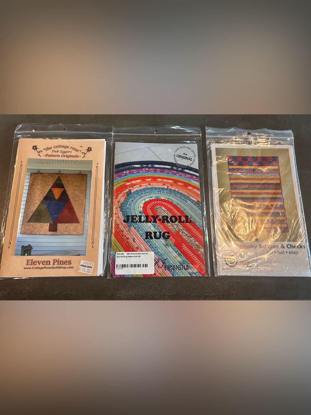 Lot of 3 Quilt Sewing Patterns RJ Designs Jelly Roll Rug Eleven Pines Duck Soup